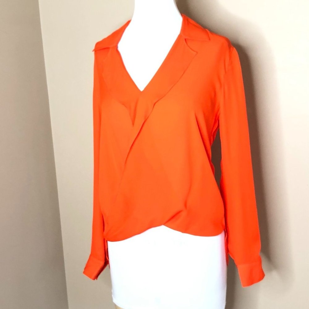 L'Agence Rita Draped Faux Wrap Silk Carrot Orange Blouse Top - Picture 2 of 14
